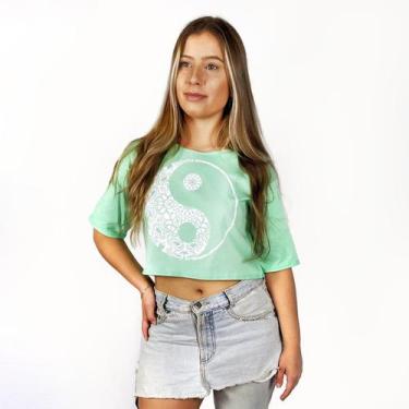 Imagem de Blusa Cropped Feminina WSS Brasil Yin Yang Verde - Web Surf Shop - WSS