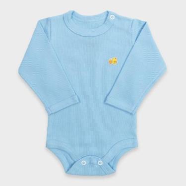 Imagem de Body Bebê Manga Longa em Malha Canelada - Baby Duck, G, Azul