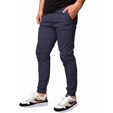 Imagem de Calça Jogger Sarja Masculina Skinny Com Punho - Wooks, P, Azulmarinho