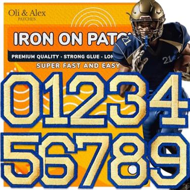 Imagem de Oli and Alex Remendos de ferro 6 cm - 10 peças de números de adesivos para roupas - Super cola - sem necessidade de costura - Patch bordado time de futebol universitário - apliques de números DIY cor