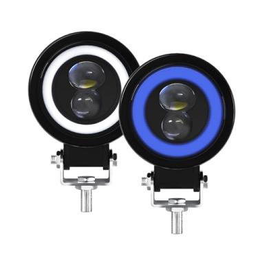 Imagem de AUOKAY Barra de luz LED redonda de 7 cm para trabalho de 6000 K 60 W à prova d'água, lâmpada de LED off-road para carro, barco, luz de trabalho, 12 V 24 V, barra de luz à prova d'água, anel azul DRL,