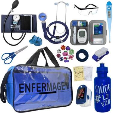 Imagem de Kit Enfermagem Transparente Completo Aparelho Pressao Manual Estetosco