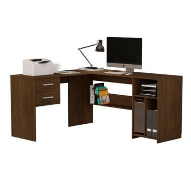 Imagem de Mesa de Canto para Computador Escritório em L Cedro Luna - Giga Moveis