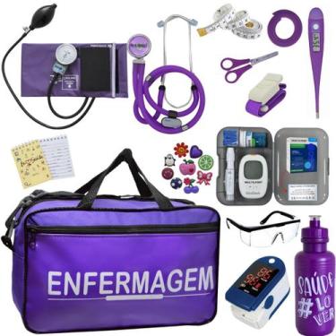 Imagem de Kit Enfermagem Completo Bolsa Estagio Aparelho Pressao Estetoscopio Es