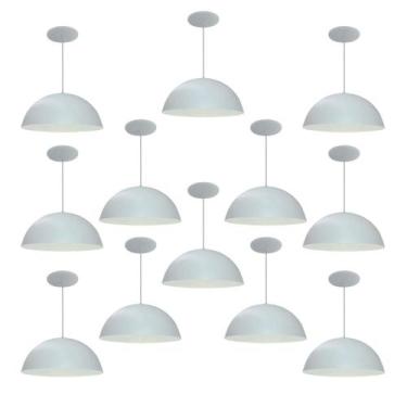 Imagem de Kit 12 Luminária Pendente Meia Lua 40cm Interior Branco Brilho Fiação 