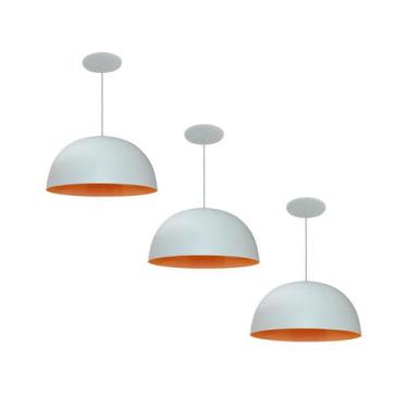 Imagem de Kit 3 Luminária Pendente Meia Lua 24cm Com Interior Laranja Fiação 110
