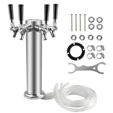 Imagem de Torre Kegerator de cerveja cromada com quatro torneiras de aço inoxidável de 7,6 cm de diâmetro com 4 torneiras e kit dispensador de torre para sistema de barril de cerveja por PERA