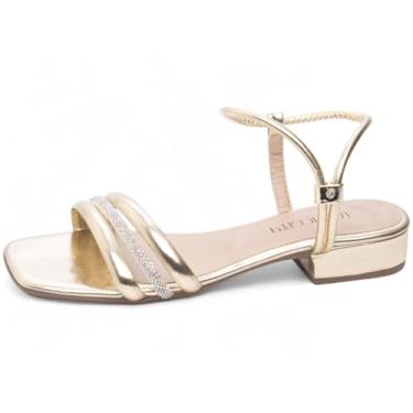 Imagem de EMILY ONLINE, Sandália Feminina Salto Baixo Saltinho Ajuste Abs Manta Strass 2,5cm (Ouro Light, BR, Adulto, Numérico, 37)