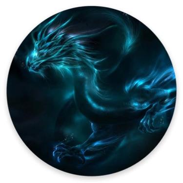 Imagem de Mouse pad redondo dragão azul legal, base de borracha antiderrapante, mousepads para jogos sem fio para computadores, laptop, escritório, lindos mouse pads com desenhos para mulheres e homens 19 × 12