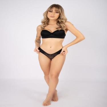 Imagem de Conjunto Vekyo com Bojo Lingerie Microfibra com Renda, Preto, M, Mulhe