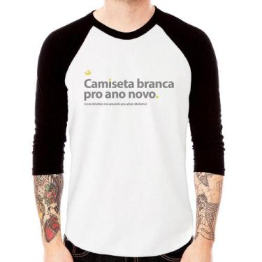 Imagem de Camiseta Raglan Camiseta branca de ano novo Manga 3/4 - Foca na Moda, 