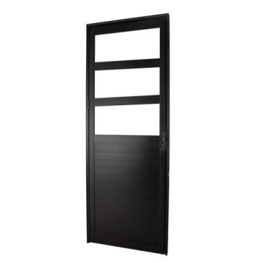 Imagem de Porta de Giro em Alumínio Preto Lambri 3 Vidros 215x80x4 cm Esquerda N