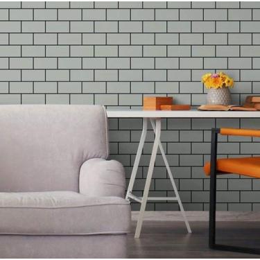 Imagem de Papel De Parede Autocolante Tijolo Retrô Em Tons De Cinza E Preto - PA