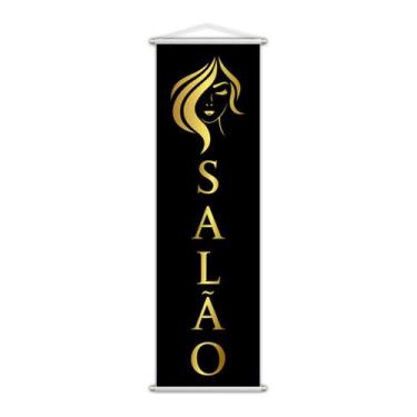 Imagem de Banner Salão De Beleza Mulheres Lona Serviço Preto 100x30cm - PlimShop