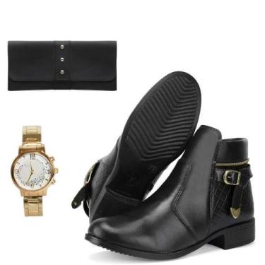 Imagem de Kit Bota Casual Feminina Cano Curto + Necessaire + Relógio - Kreeper, 