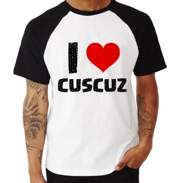 Imagem de Camiseta Raglan I love cuscuz - Foca na Moda, Branco, Preto, GGG