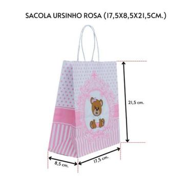 Imagem de Sacola kraft ursinho rosa 17,5x8,5x21,5cm com 10 un. - TAMAROZZI EMBAL