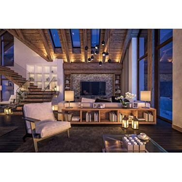 Imagem de DASHAN 2 x 1,5 m vintage sala de estar pano de fundo zoom vídeo de reunião, interior de madeira, janela de escritório, fotografia de poliéster, fundo de reunião on-line para festa de aniversário, adereços de fotos