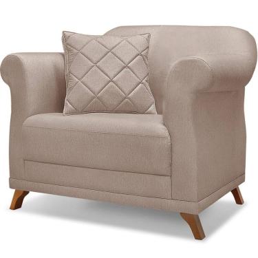 Imagem de Poltrona Decorativa Retro Polo Com Almofada Linho Areia Ezz Areia