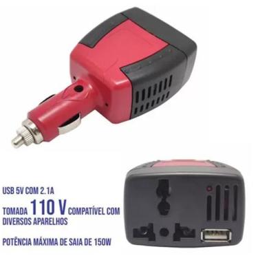 Imagem de Inversor Conversor 150w 12v P/ 110v Tomada Usb Veicular - mais br