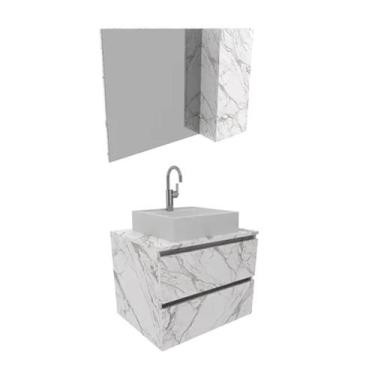 Imagem de Conjunto Para Banheiro Armarios Com Cuba E Espelho BN10 Marmore Branco