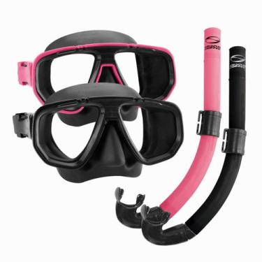 Imagem de Kit mascara de mergulho e snorkel casal - preto e rosa  - SEASUB
