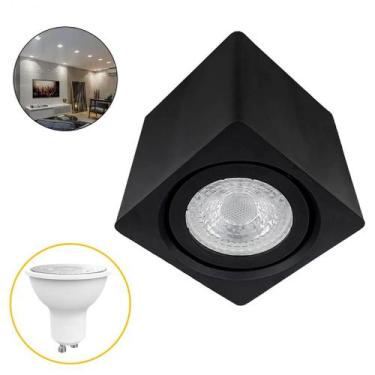Imagem de Kit 3x Luminária Spot Quadrado Sobrepor Direcionável GU10 + Lâmpada MR