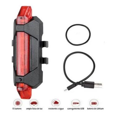 Imagem de Farol Traseiro Led Recarregável Usb para bike com 5 leds super Potente
