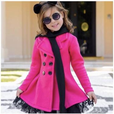 Imagem de Casaco Sobretudo Meninas Infantil com Botão e Rendinha na Barra - innv