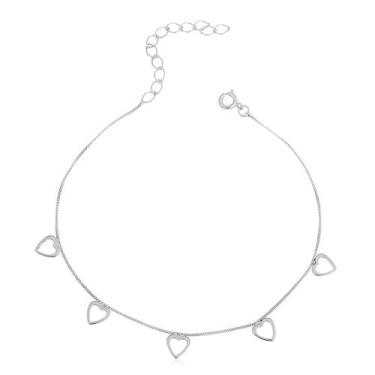 Imagem de Tornozeleira Corações Banhada a Prata - JA Jóias