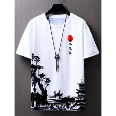 Imagem de Camiseta Oriental Masculino Japão Por Do Sol Premium - Fábrica, Branco