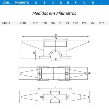 Imagem de Bigorna Industrial Ferro Fundido Nodular 40kg 57x20,2x12cm