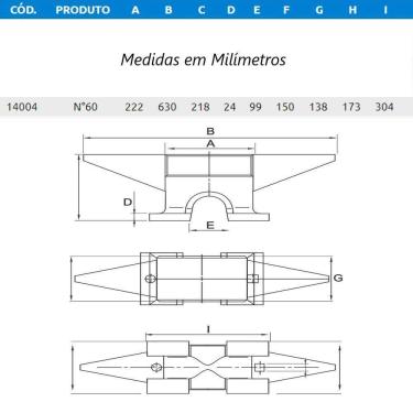 Imagem de Bigorna Industrial Ferro Fundido Nodular 60kg 63x21,8x13,8cm