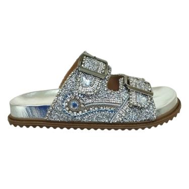 Imagem de Chinelo Feminino Papete Trilha Da Lua Tiras Brilho Couro