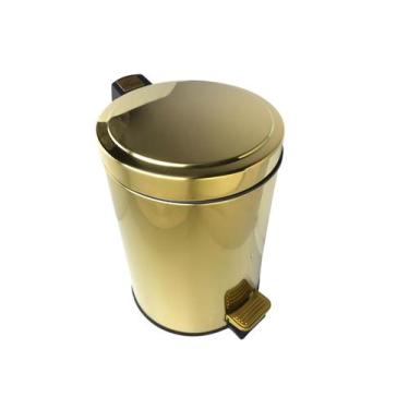 Imagem de Lixeira Dourada Em Aço Inox Escritório Pedal 5L Novo Design - Fineza