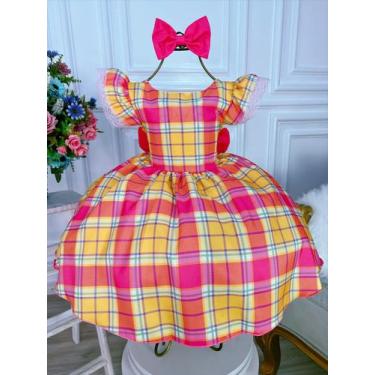Imagem de Vestido Infantil Pink Xadrez Colorido Com Laço Luxo - banana club, 2