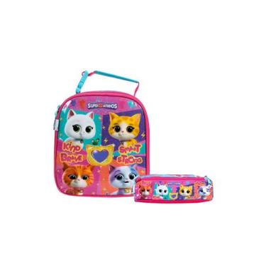 Imagem de Kit Escolar Super Gatinhos Lancheira Térmica + Estojo Duplo - Dermiwil