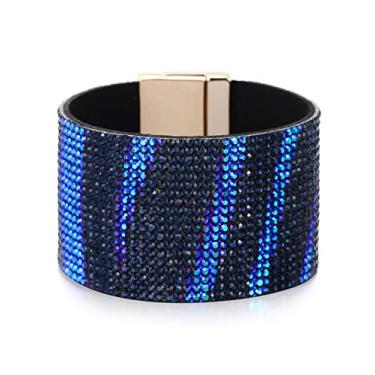 Imagem de Pulseira de couro com strass de cristal cintilante pulseira feminina de couro com cristais austríacos criados em couro pulseira magnética de borda larga pulseira de couro para meninas adolescentes, Cobre, outro