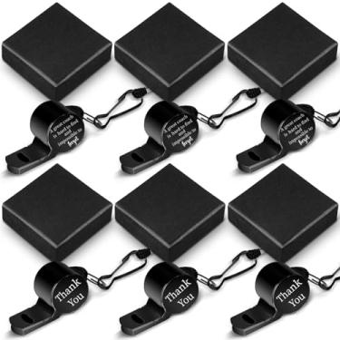 Imagem de Oudain Conjunto de 6 apitos de treinador de futebol, treinador, basquete, treinador, presentes para homens, apito de aço inoxidável com caixa de presente preta, apito gravado para árbitros (Preto)