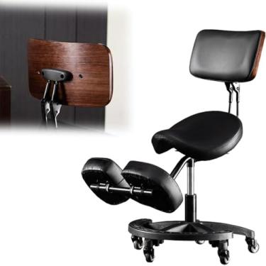 Imagem de Cadeira de sela ergonômica para cadeira de postura com altura ajustável, assento inclinado para joelhos com encosto e apoio para os pés, banco de massagem/spa/clínica odontológica