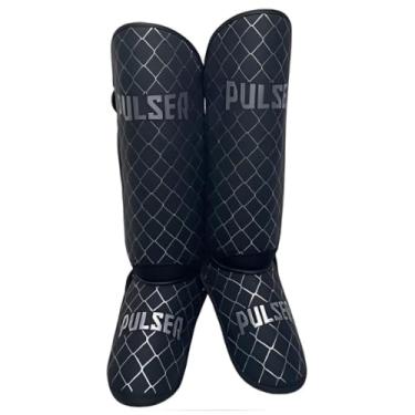 Imagem de Caneleira Pulser Preta Grade Prata Protetor Canela Muay Thai Kickboxing 20mm PU Articulada (G)