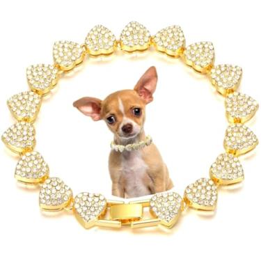 Imagem de Serijoars Colar de corrente de cachorro colar de coração diamante elos cubanos coleira para cães colares de gato correntes de metal para gatos coleiras de cristal para animais de estimação acessórios