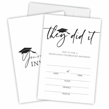 Imagem de Convites de formatura - They Did It - 20 White Fill In Convitations With Envelopes For Grad, Class Of 2024, High School, Convite Cards For University, College Celebration, Party Favor & Supplies(B01)