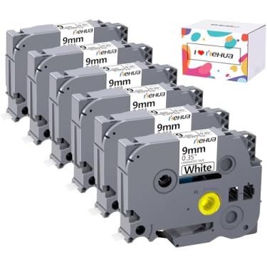 Imagem de Hehua Pacote com 6 fitas Tze Tz 9 mm 0,9 cm branco laminado compatível com Brother TZe-221 TZe221 P fita adesiva de toque para Ptouch PT-D210 D200 D220 H110 D400 D600 PT1290, preto sobre branco