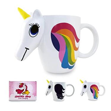 Imagem de KINREX Caneca de unicórnio – xícara de café e chá de cerâmica de unicórnio com chifre, xícaras de cerâmica que mudam de cor para meninos, meninas e adultos, branca 400 ml
