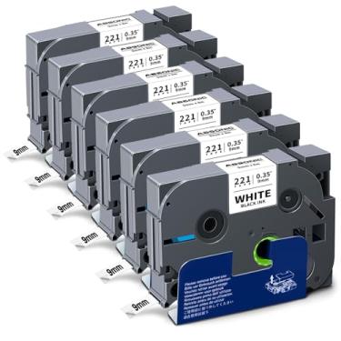 Imagem de Absonic Pacote com 6 Tz-221 9 mm 0,35 fita branca laminada Tz compatível com Brother Tze-221 Tze221 Tz221 9 mm P Touch Tze fita de etiqueta branca para PTD220 PTD210 PT-H111 PT-D400 PT-D600 PT-D600