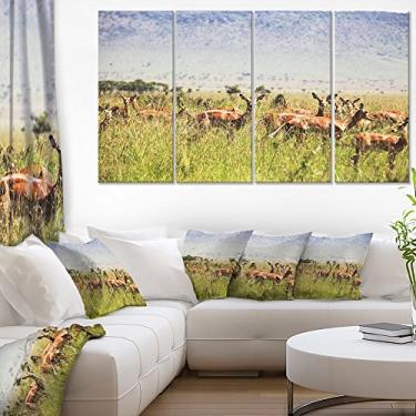Imagem de Designart PT12227-271 Lindo antílope na grama - Tela de arte de paisagem africana, 71 cm A x 122 cm L x 2,5 cm P 4P