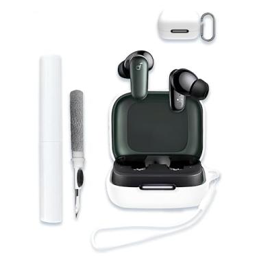 Imagem de Capa para fones de ouvido Soundcore by Anker P30i, capa rígida portátil resistente a arranhões e choque com kit de limpeza, mosquetão e cordão, branca