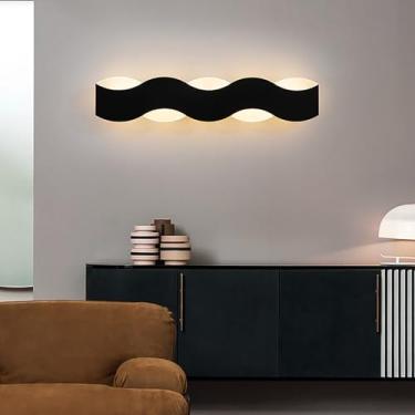 Imagem de Luminária de parede interna minimalista Mondern, luz de parede longa LED regulável para ambientes internos com controle remoto, arandela linear preta, iluminação de parede para corredor, esc