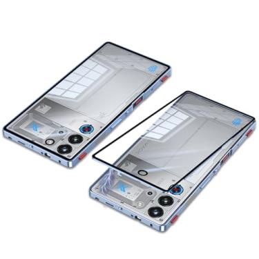 Imagem de QUIETIP Capa compatível com Red Magic 10 Pro e 10S Pro com protetor de tela, moldura de metal + capa traseira de vidro temperado transparente, azul